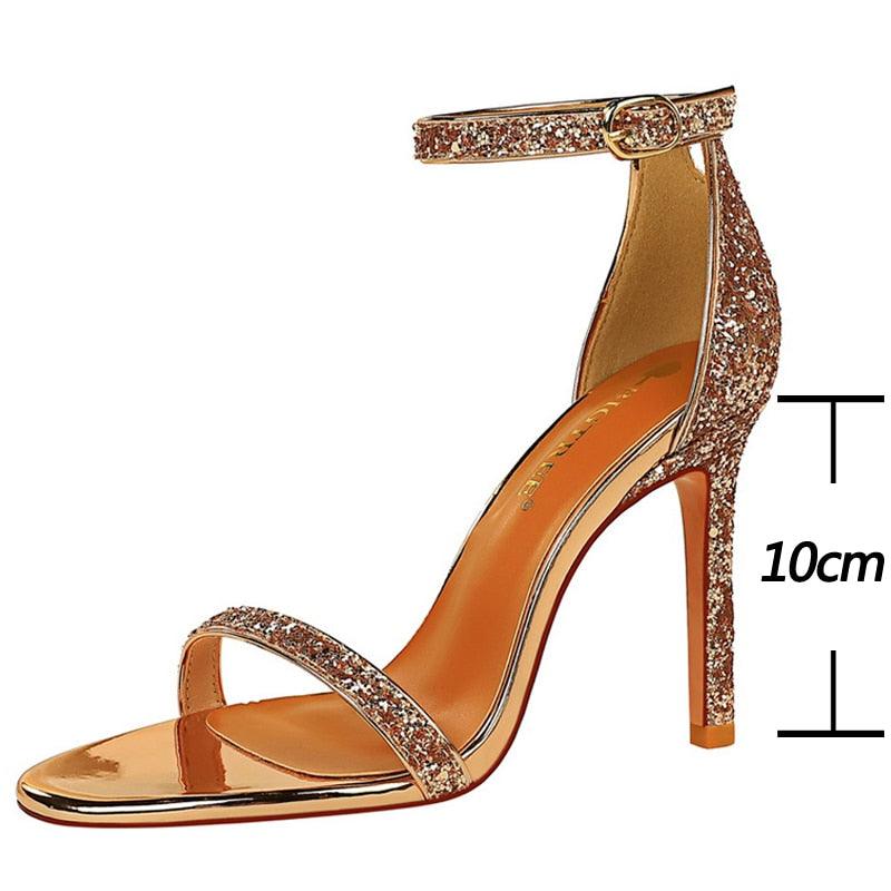 High Heel Shoes Women Pumps Metallic Sequin Heels - HABASH FASHION