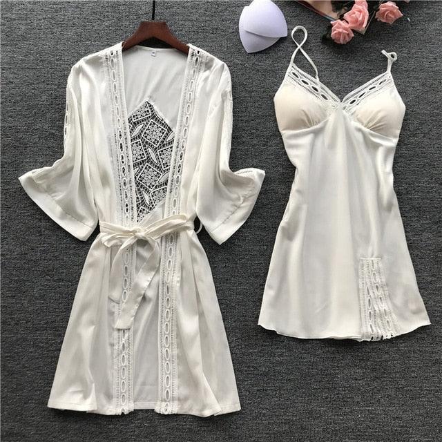 2Pcs Sexy Home Wear Night Dress with Chest Pads - HABASH FASHION