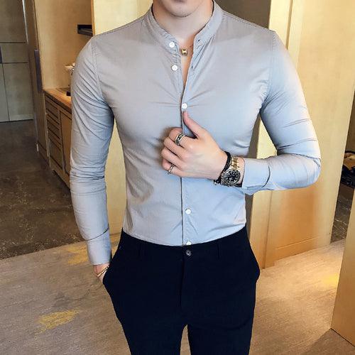 Men High-quality Stand-up Casual Business Long-sleeved Casual Shirt - HABASH FASHION
