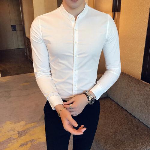Men High-quality Stand-up Casual Business Long-sleeved Casual Shirt - HABASH FASHION