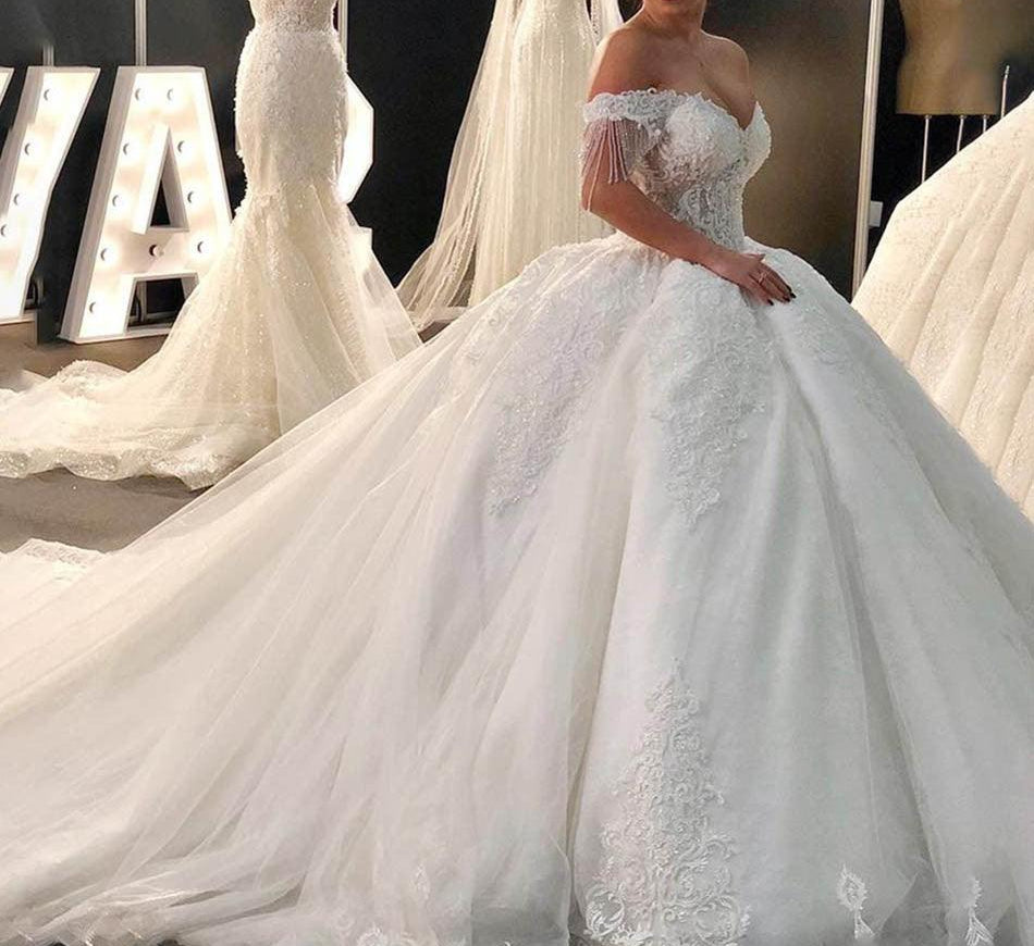 Luxurious beaded and embellished lace wedding dress - HABASH FASHION