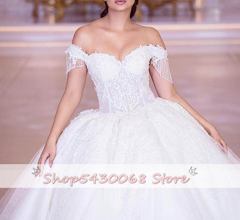 Luxurious beaded and embellished lace wedding dress - HABASH FASHION