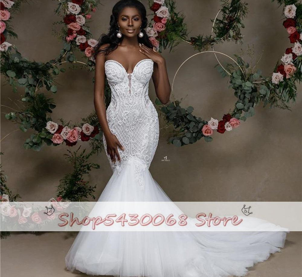 Mermaid embroidered design wedding dress - HABASH FASHION