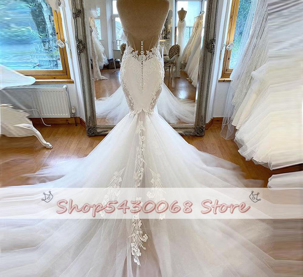 An elegant mermaid style wedding dress without sleeves - HABASH FASHION