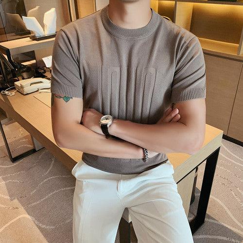 Men sleeve T shirt round collar British slim casual - HABASH FASHION