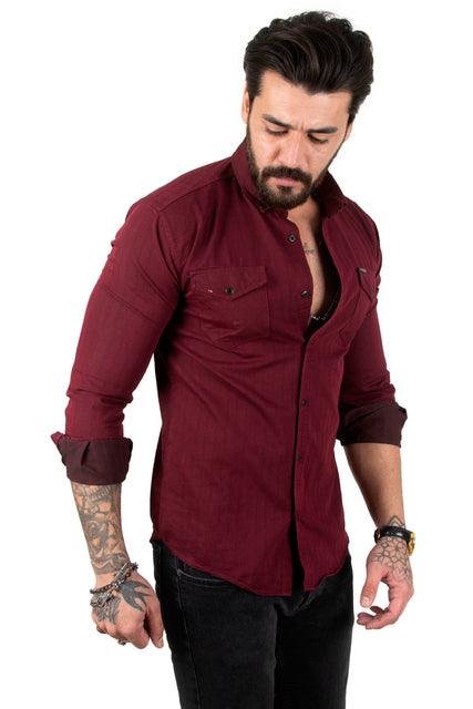 Habash Fashion striped snap lycra jeans shirt - HABASH FASHION