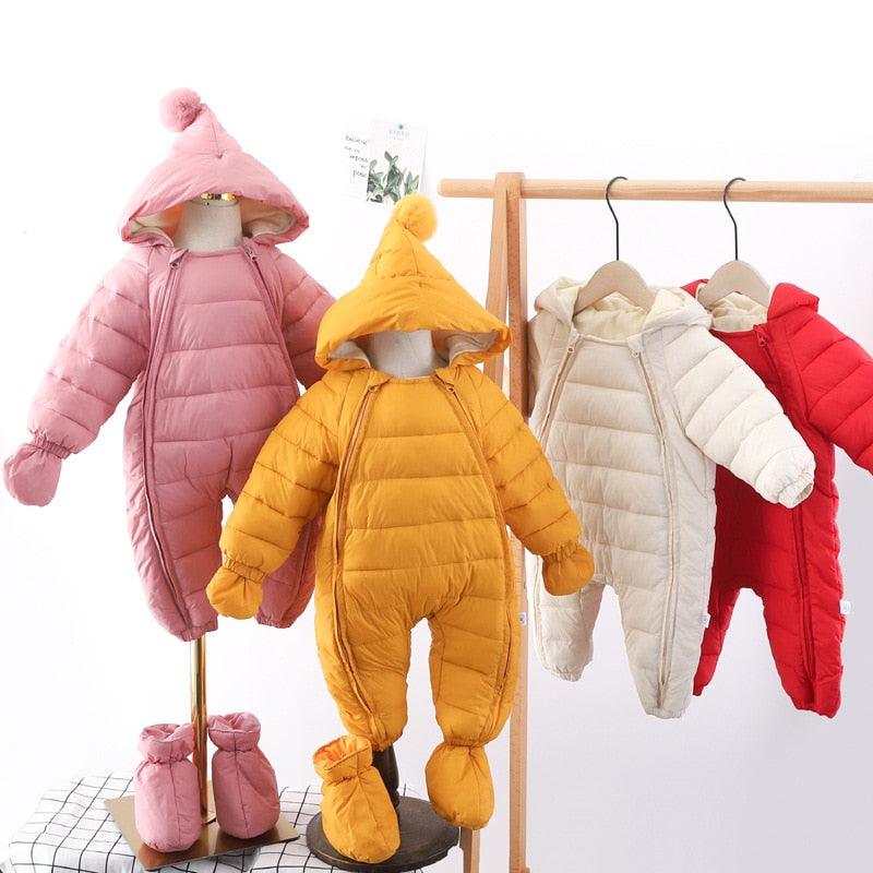 Newborn Baby Jumpsuit Hooded Plus Velvet Warm Baby Boys Snowsuit Toddler Snow Suit Baby Girl - HABASH FASHION