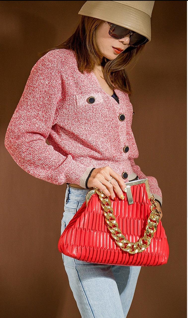 2022 women fashion Solid color Vintage bag High quality PU  leather  Chain handbag - HABASH FASHION