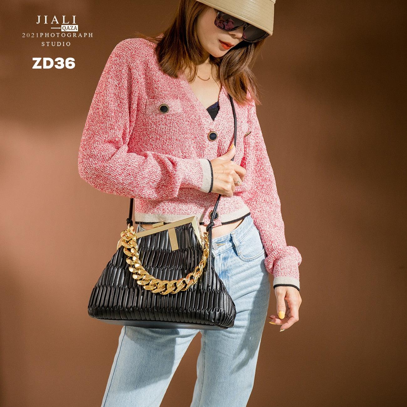 2022 women fashion Solid color Vintage bag High quality PU  leather  Chain handbag - HABASH FASHION