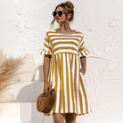 Cute Women Summer Dress Loose Striped Print Ruffle Sleeve Elegant Dresses - HABASH FASHION