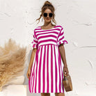 Cute Women Summer Dress Loose Striped Print Ruffle Sleeve Elegant Dresses - HABASH FASHION