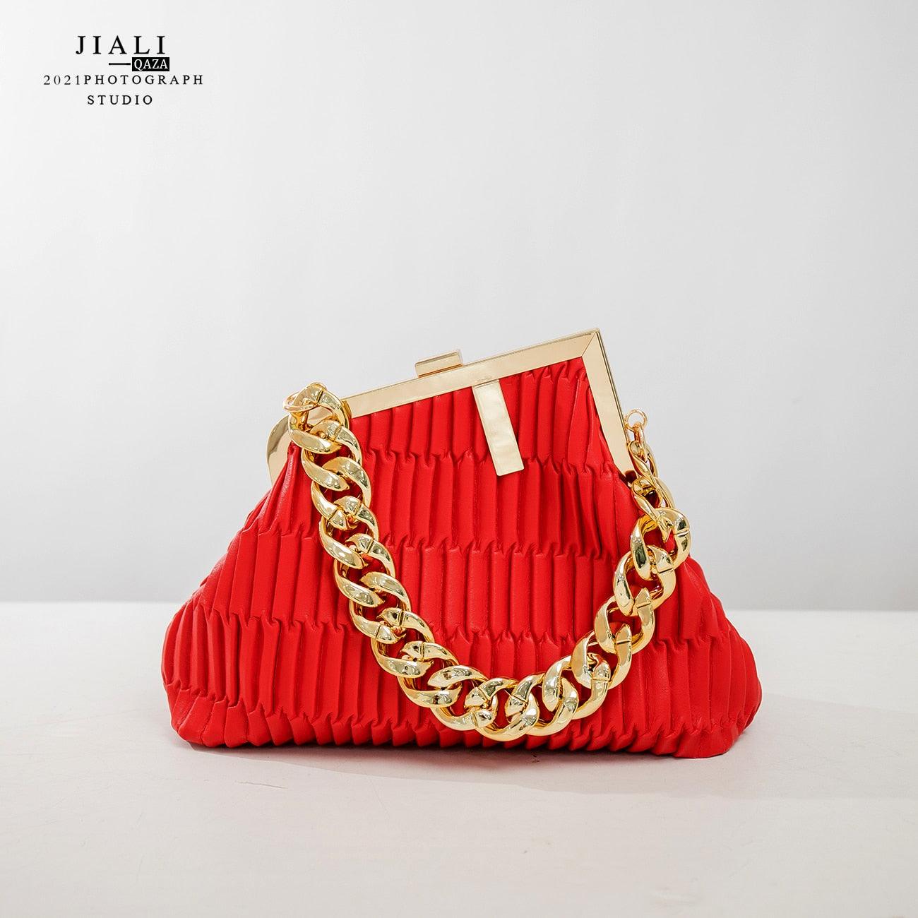 2022 women fashion Solid color Vintage bag High quality PU  leather  Chain handbag - HABASH FASHION