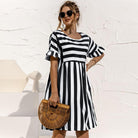 Cute Women Summer Dress Loose Striped Print Ruffle Sleeve Elegant Dresses - HABASH FASHION