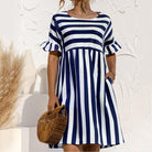 Cute Women Summer Dress Loose Striped Print Ruffle Sleeve Elegant Dresses - HABASH FASHION