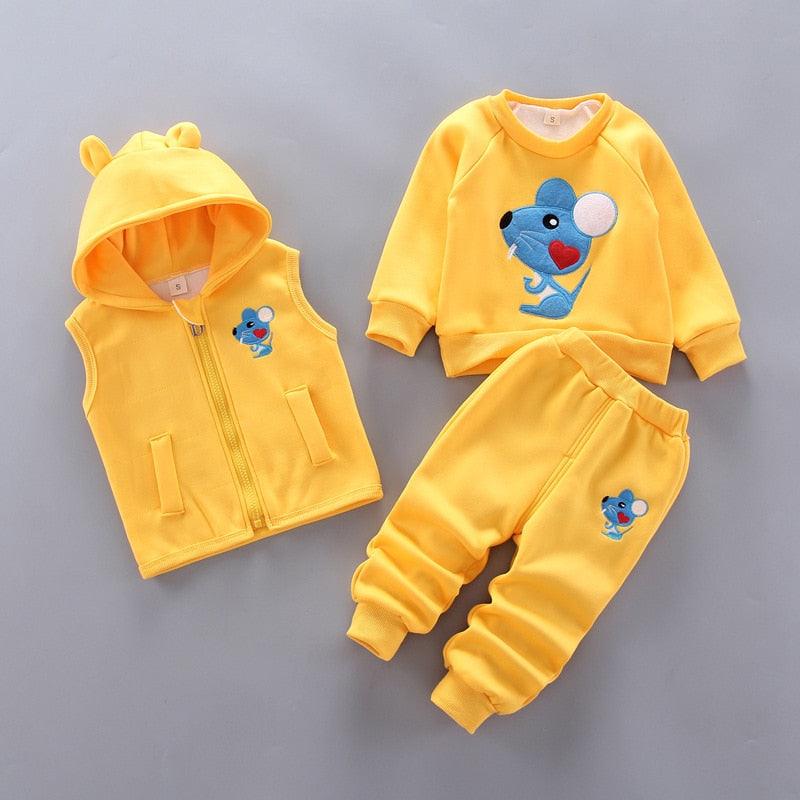 Baby clothes autumn and winter pure cotton thick warm hoodie cartoon cute bear three-piece suit baby girl - HABASH FASHION