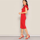 legant Sleeveless Red Layered Ruffle Sleeve Crisscross Back Bodycon Dress - HABASH FASHION