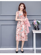 Large Size Summer Dress Women Floral Print Long Chiffon Dresses Two-Piece Set Womens Dresses Plus Size - HABASH FASHION