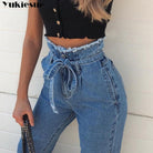 High-waisted jeans with tie at the waist - HABASH FASHION