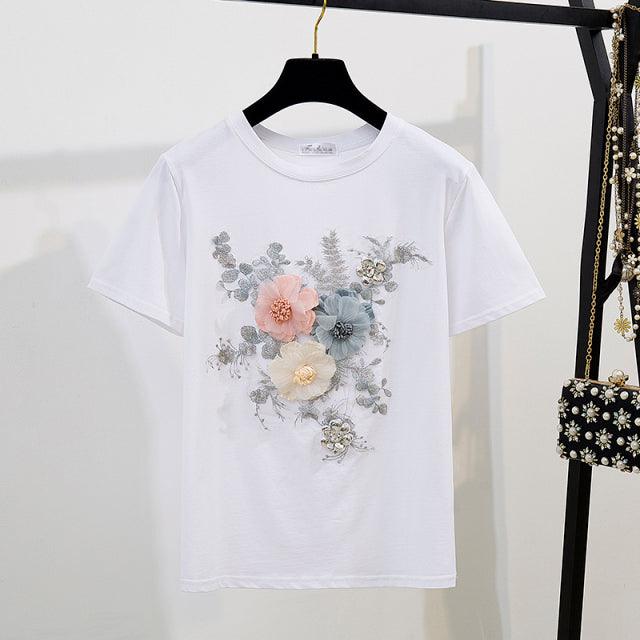 Denim shorts + 3D embroidery T-shirt - HABASH FASHION