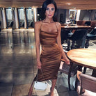 Satin lace-up women long midi dress bodycon backless elegant sexy club clothes - HABASH FASHION