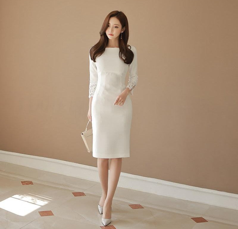 Dress Lace Sleeve White - HABASH FASHION