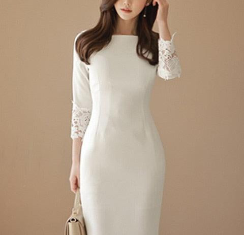 Dress Lace Sleeve White - HABASH FASHION