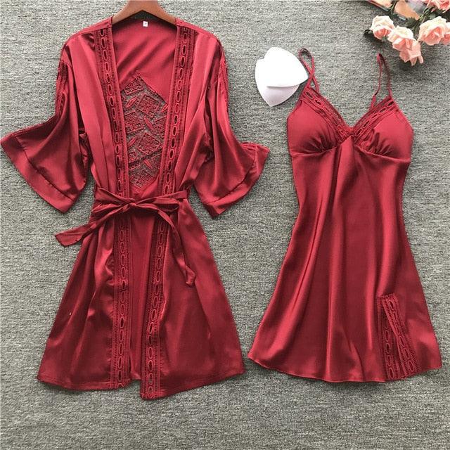 2Pcs Sexy Home Wear Night Dress with Chest Pads - HABASH FASHION
