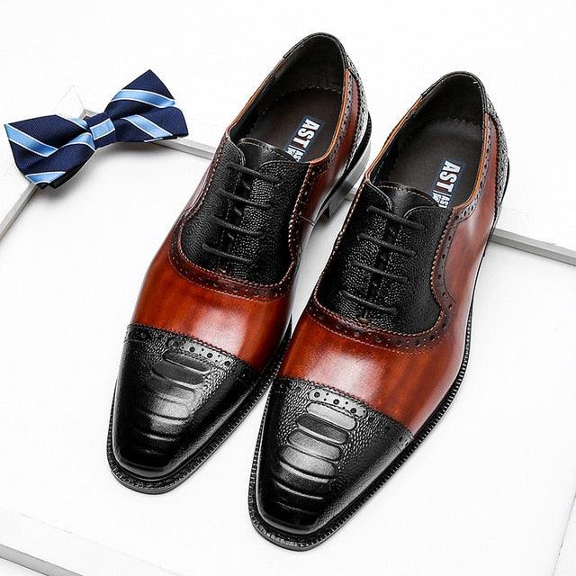 Genuine Leather Oxford Pointed Toe Laces Up Wedding Business Shoes - HABASH FASHION
