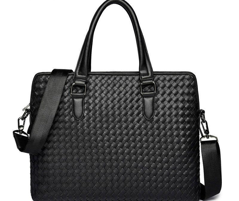 Handbag Briefcase Bag Casual Weave Leather Men - HABASH FASHION