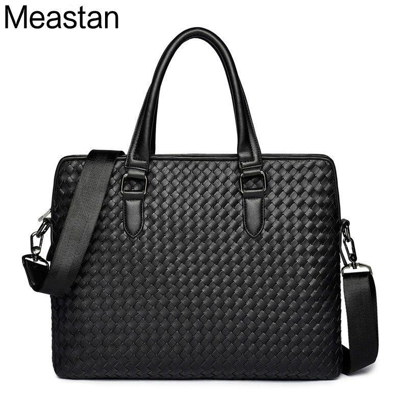 Handbag Briefcase Bag Casual Weave Leather Men - HABASH FASHION