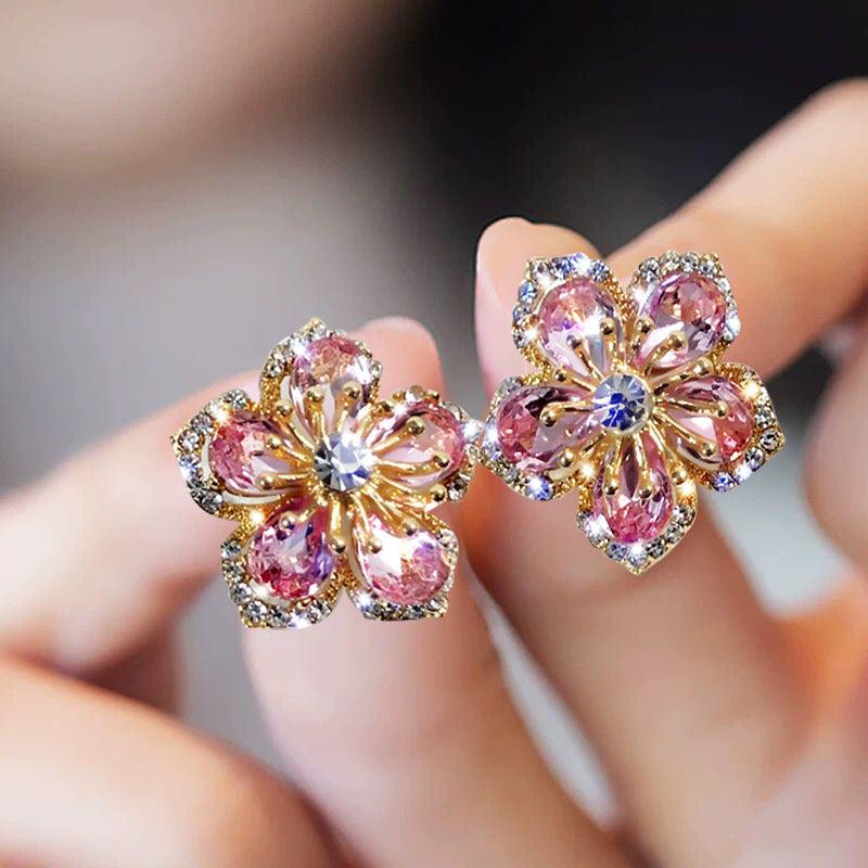 Shiny zircon earrings in the shape of a flower - HABASH FASHION