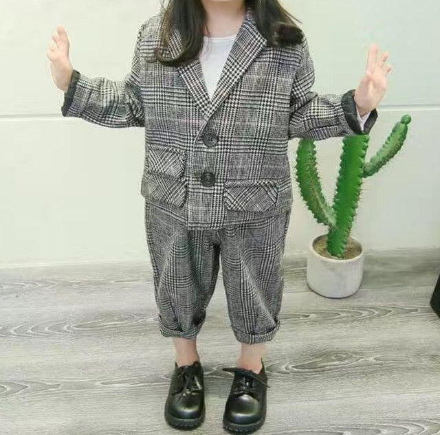 Baby Girl Boy Formal Clothes Set Plaid Jacket - HABASH FASHION