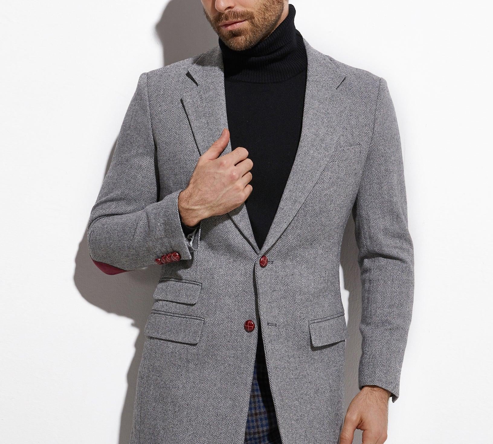 Coat Tweed Medium Long coat Mid-Length Coats Men - HABASH FASHION