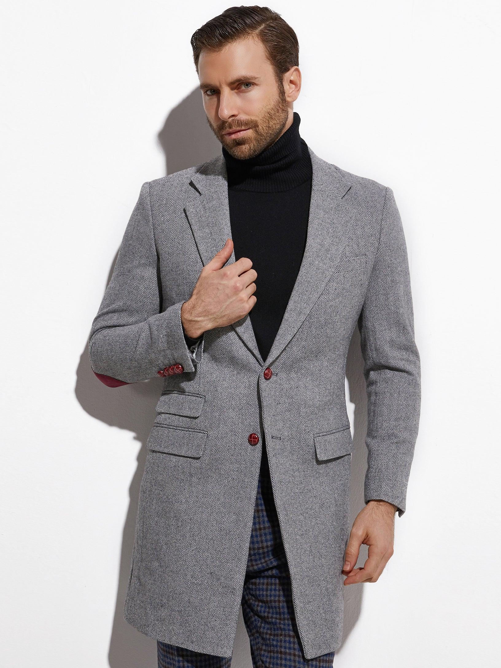 Coat Tweed Medium Long coat Mid-Length Coats Men - HABASH FASHION