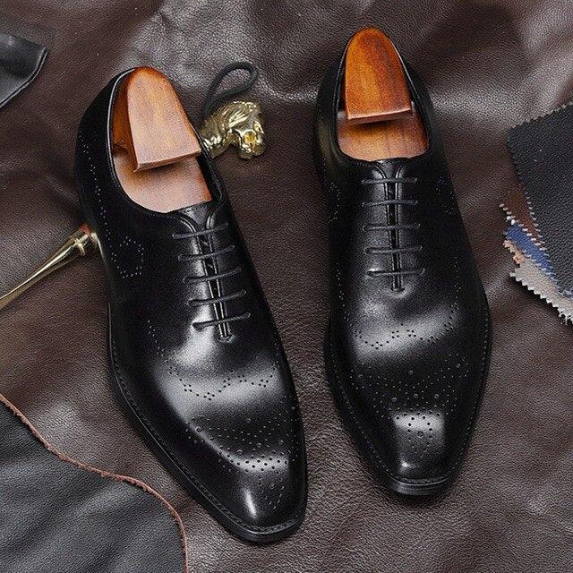 Genuine leather black lace up wedding men's shoes - HABASH FASHION