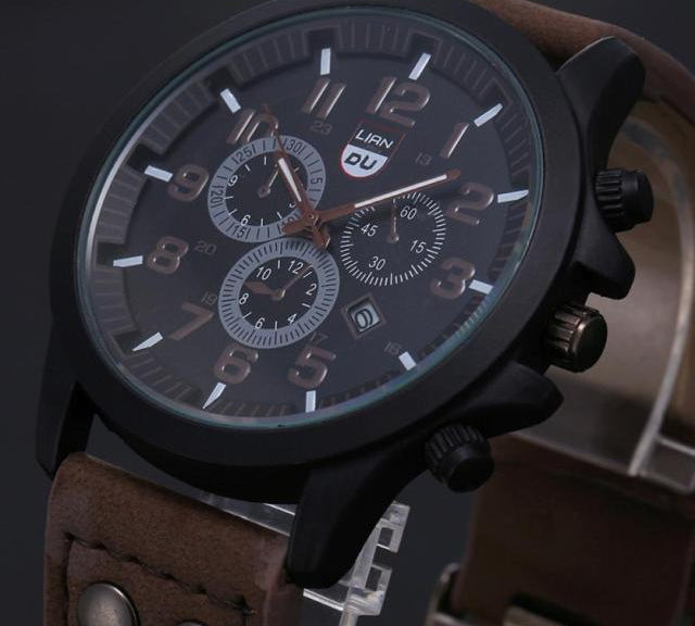 Classic Men Watches Stainless Steel Date Leather Strap Sport Quartz - HABASH FASHION