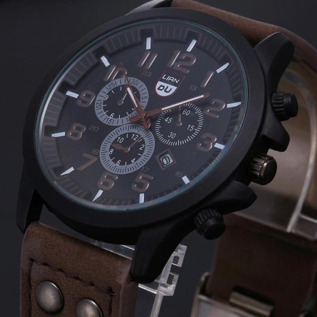 Classic Men Watches Stainless Steel Date Leather Strap Sport Quartz - HABASH FASHION