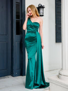 One shoulder lined satin maxi dress - HABASH FASHION