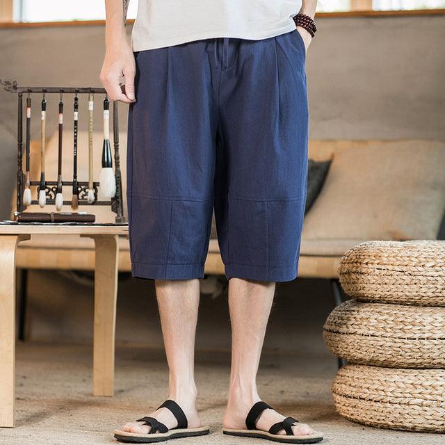 Casual Shorts Mens Cotton Linen Knee Length - HABASH FASHION