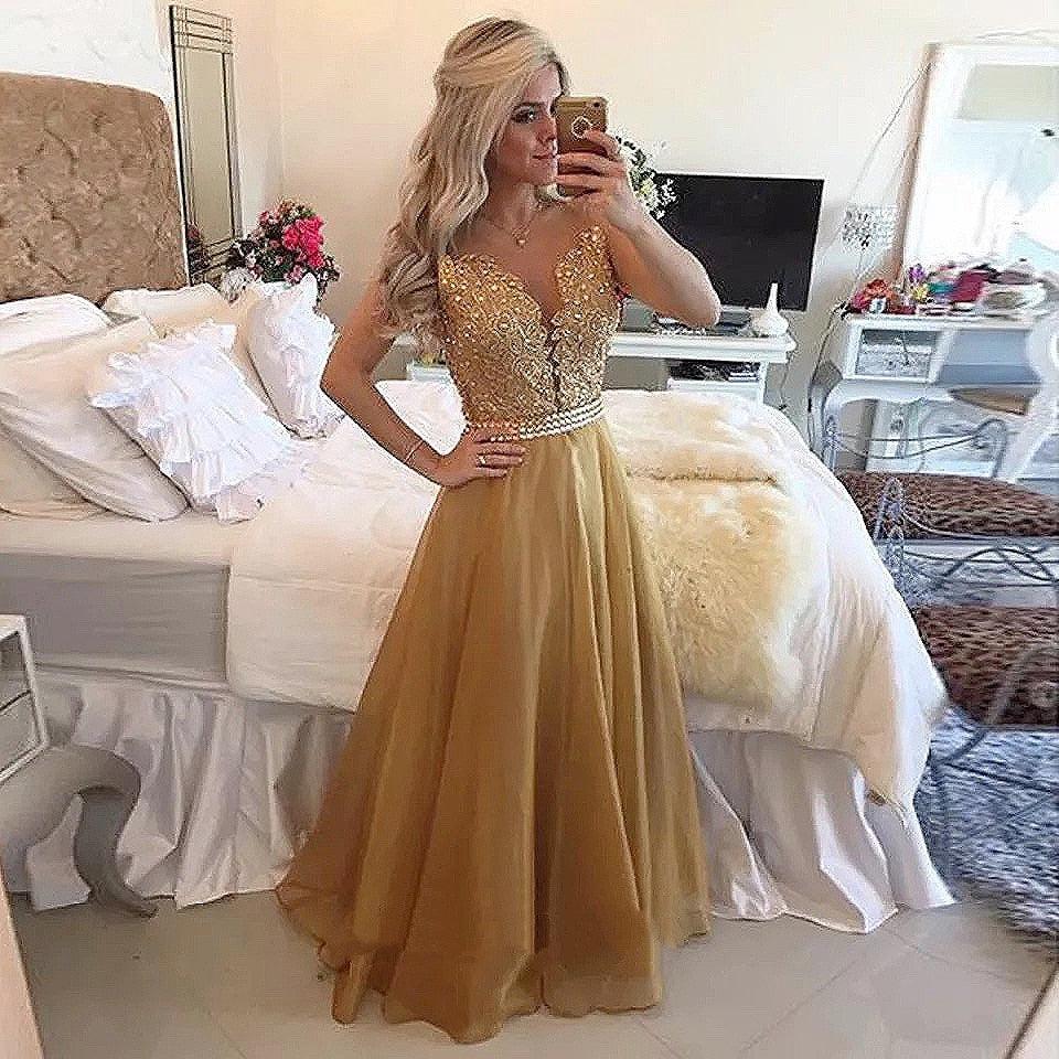 Sleeveless Sheer Back Lace Applique Chiffon Prom Dress - HABASH FASHION