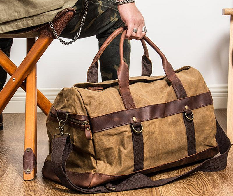 Canvas Leather Men Travel Bag Hand Luggage Bag - HABASH FASHION