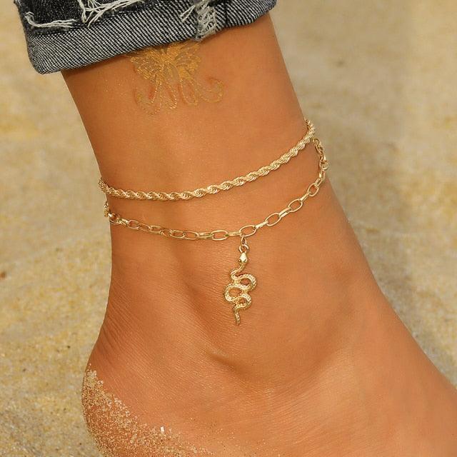 Metal anklet for women's feet in multiple shapes - HABASH FASHION