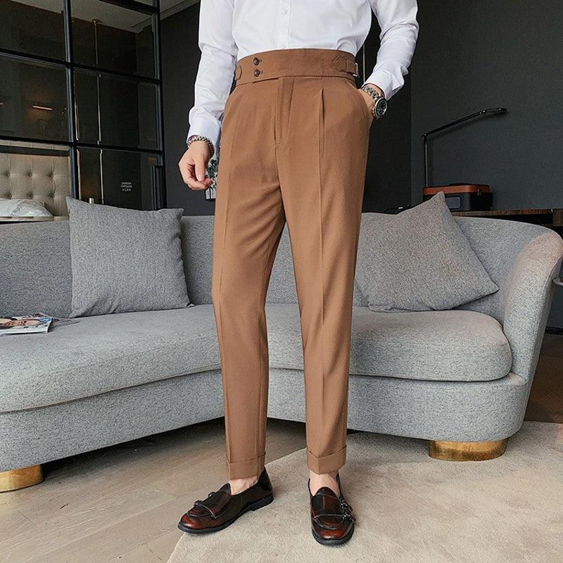 Design Men High Waist Trousers Solid Business Casual - HABASH FASHION