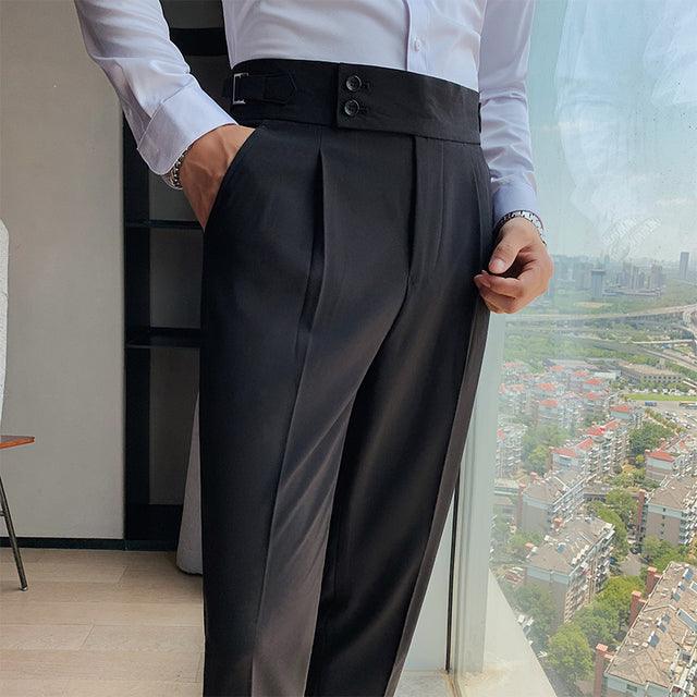 Design Men High Waist Trousers Solid Business Casual - HABASH FASHION