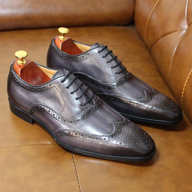 Mens Wingtip Oxford Shoes Genuine Calf Leather Traditional - HABASH FASHION