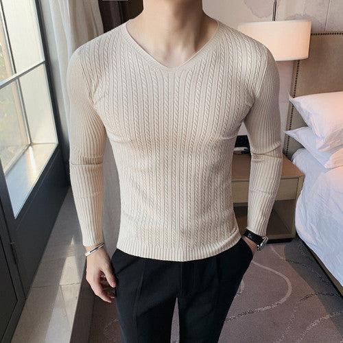 Men brand V-neck casual knitted pullover - HABASH FASHION