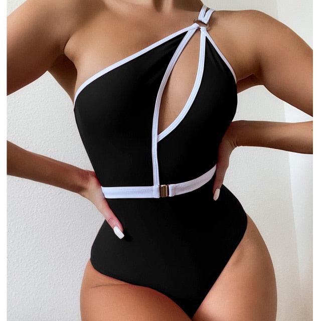 One-piece swimsuit with one shoulder open at the chest - HABASH FASHION