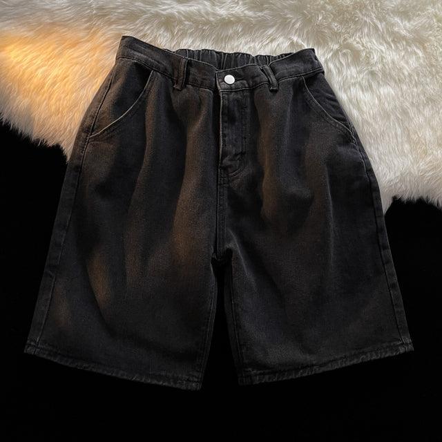 Men Black Denim Shorts Elastic Waist Design Light - HABASH FASHION