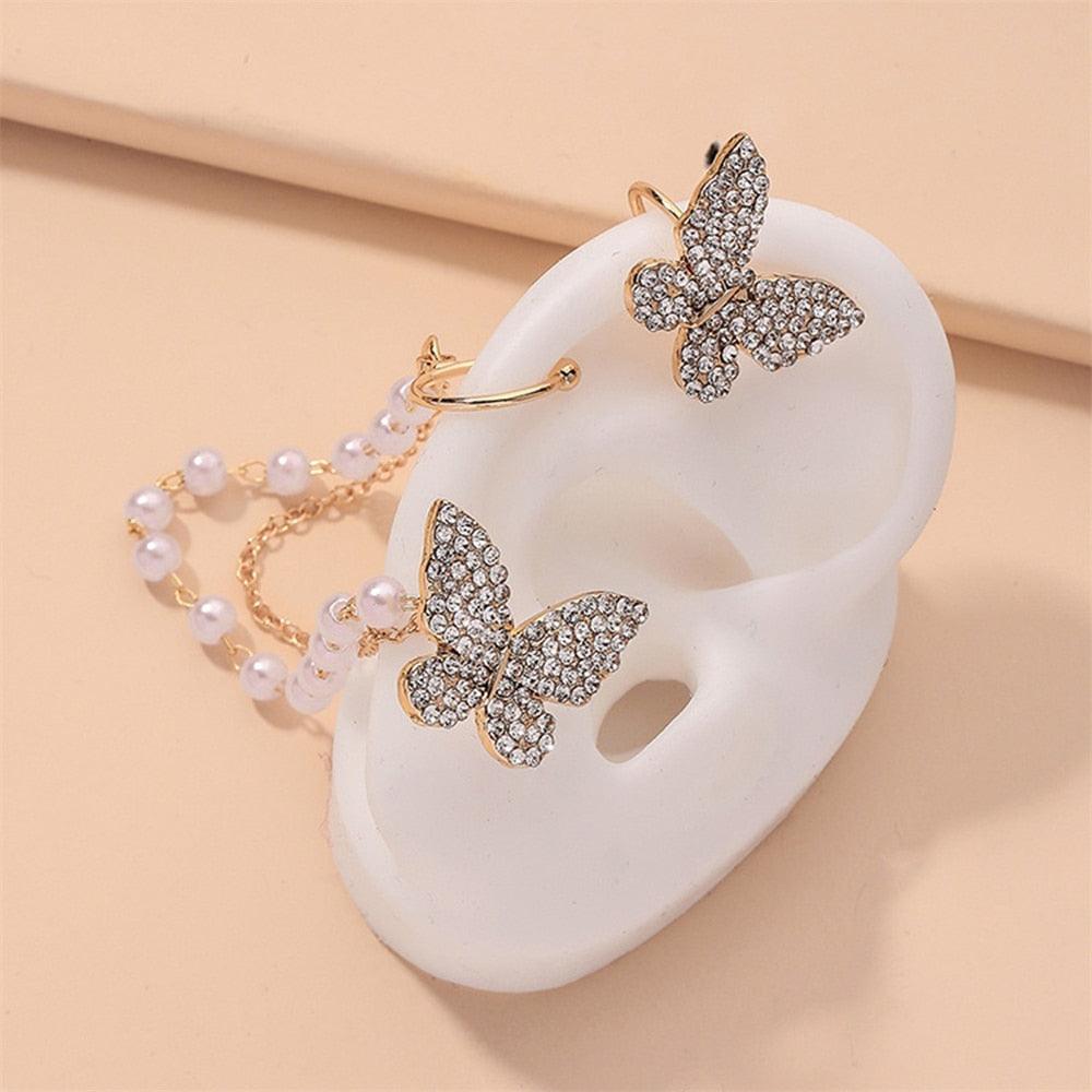 Butterfly earrings for women, studded with pearls - HABASH FASHION