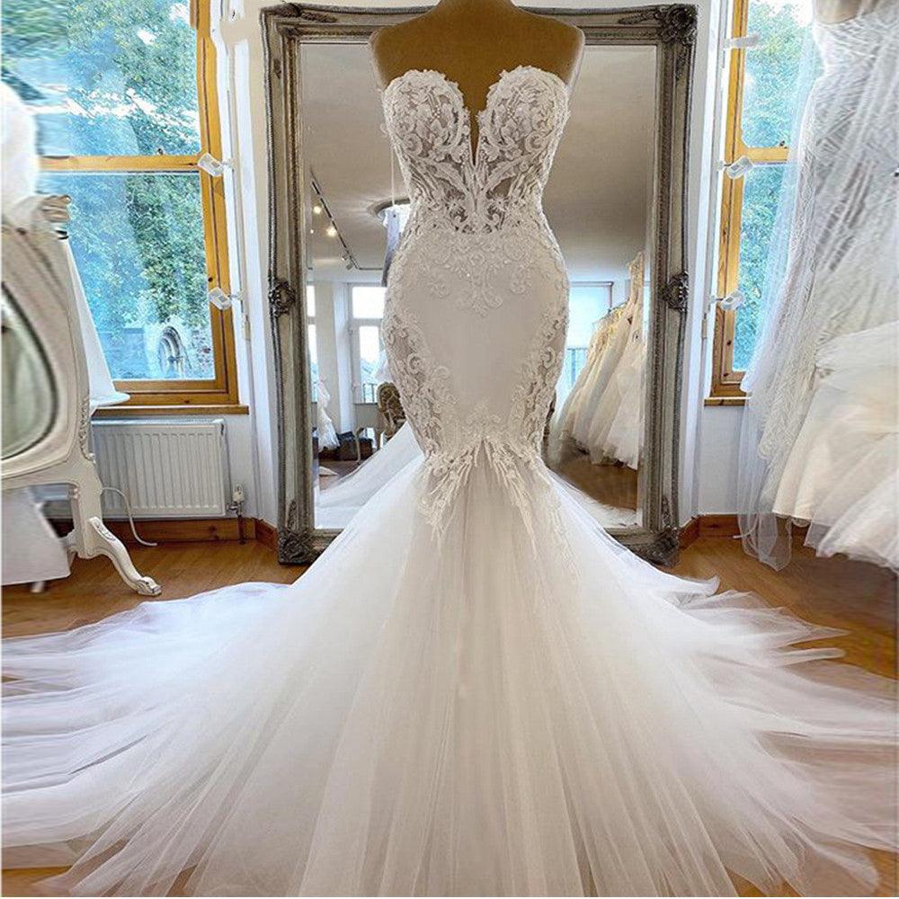 An elegant mermaid style wedding dress without sleeves - HABASH FASHION